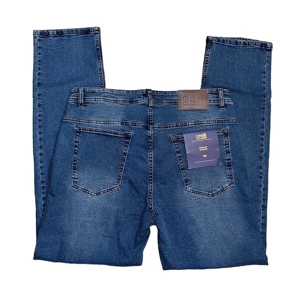 NWT Cavalli Class Denim Jeans Regular Straight Distressed Cotton Men’s Size W36 - Picture 1 of 12